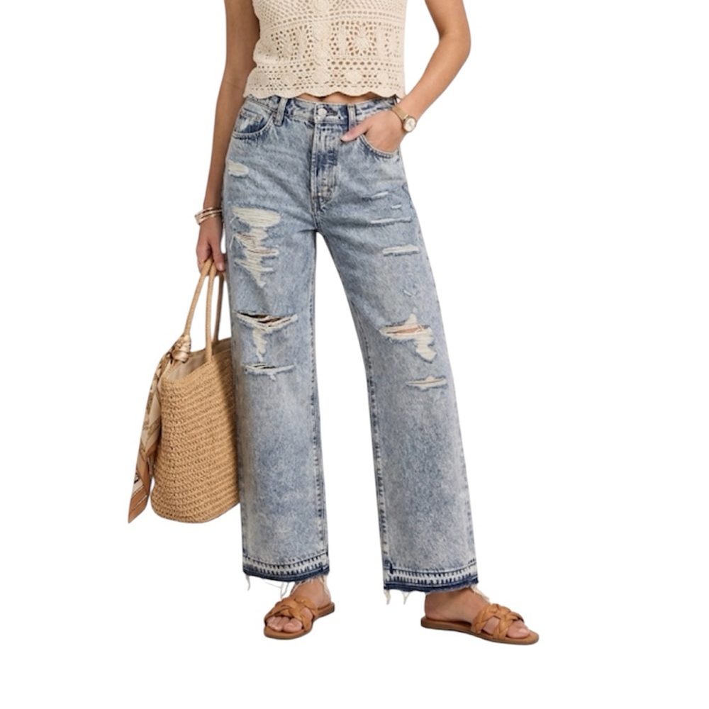 Levi's Ribcage Light Blue Cotton High Rise Ripped Jeans Size: 25 x27